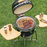 Charcoal Smoker and Grill, 18" Kamado Charcoal BBQ Smoker, Movable Ceramic Barbecue Grill with 4 Wheels (2 Lockable), Built-In Thermometer, Air Vents & Side Shelf for Outdoor Patio Yard Cooking