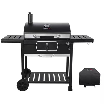 30 In. Charcoal Grill with Cover, BBQ Smoker Picnic Camping Patio Backyard Cooking in Black