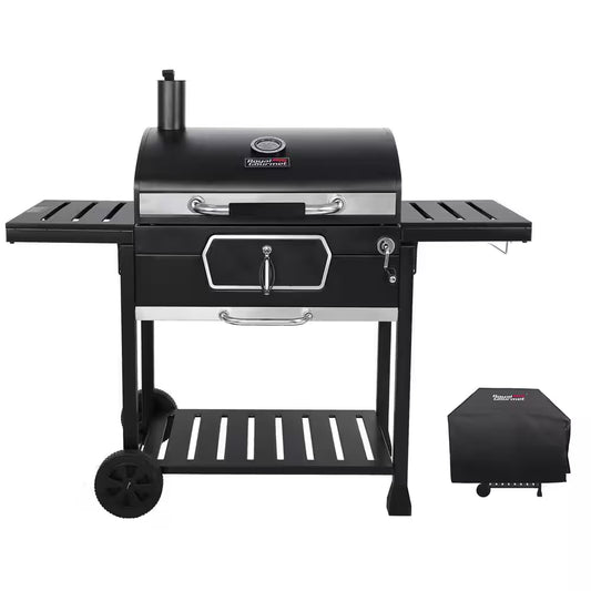 30 In. Charcoal Grill with Cover, BBQ Smoker Picnic Camping Patio Backyard Cooking in Black