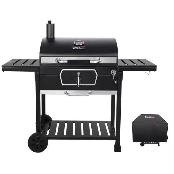 30 In. Charcoal Grill with Cover, BBQ Smoker Picnic Camping Patio Backyard Cooking in Black