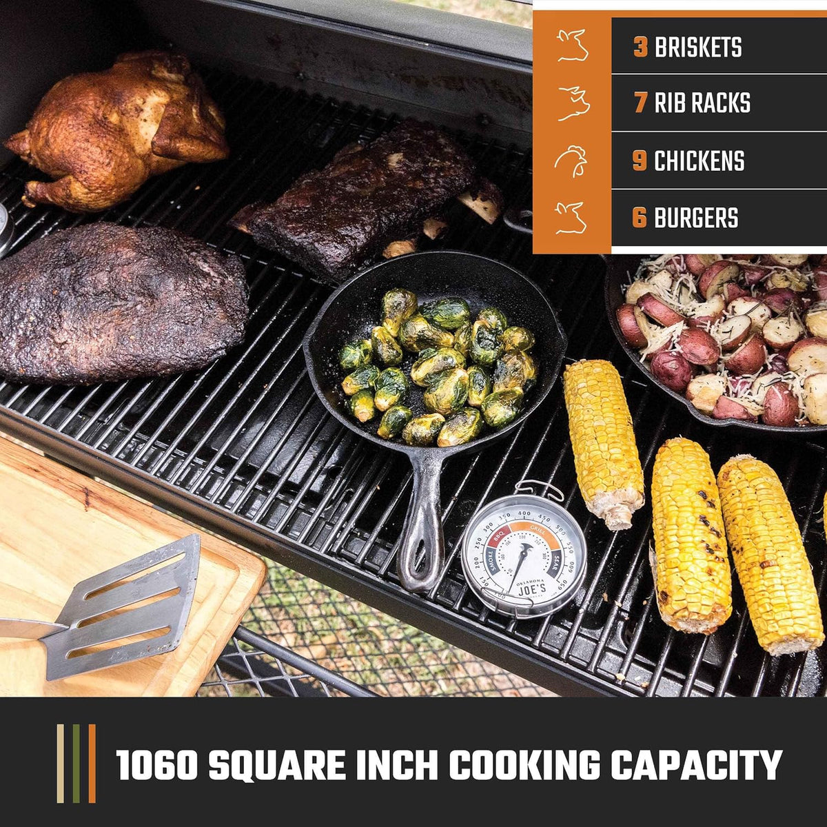 Longhorn Reverse Flow Offset Charcoal Smoker and Grill with 1060 Sq. In. Cooking Area in Black