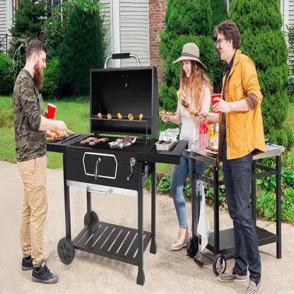 30 In. Charcoal Grill with Cover, BBQ Smoker Picnic Camping Patio Backyard Cooking in Black