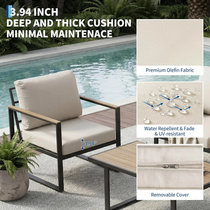 Modern 4-Piece Patio Furniture Set Outdoor Conversation Sectional Sofa With Coffee Table Thick Washable Cushions For Lawn Deck