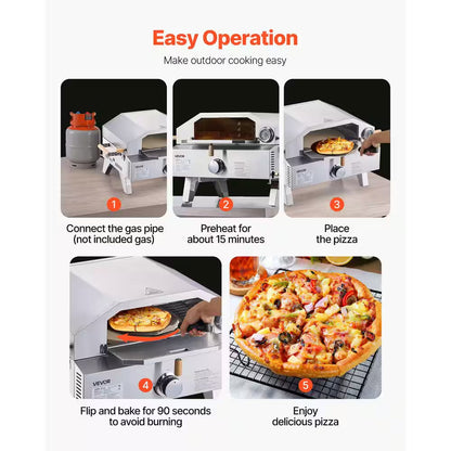 Outdoor Pizza Oven, 13 In. Gas Fired, Portable with Cordierite Pizza Stone, Built-In Thermometer, 2 Modes for Camping
