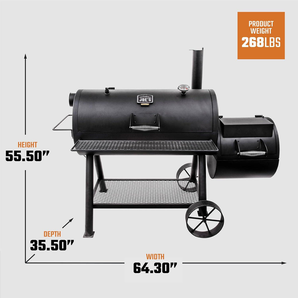 Longhorn Reverse Flow Offset Charcoal Smoker and Grill with 1060 Sq. In. Cooking Area in Black