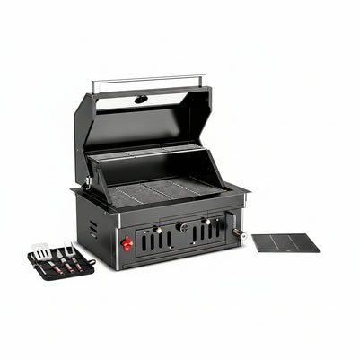 27-Inch Heavy Duty Charcoal Grill, 304 Stainless Steel Portable Outdoor BBQ with Adjustable Tray, Large Front Door & Side Vents for Backyard, Patio, Camping Family BBQ Gatherings