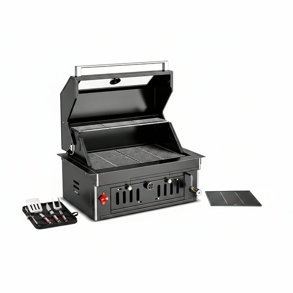 27-Inch Heavy Duty Charcoal Grill, 304 Stainless Steel Portable Outdoor BBQ with Adjustable Tray, Large Front Door & Side Vents for Backyard, Patio, Camping Family BBQ Gatherings