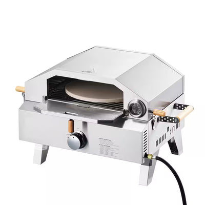 Outdoor Pizza Oven, 13 In. Gas Fired, Portable with Cordierite Pizza Stone, Built-In Thermometer, 2 Modes for Camping