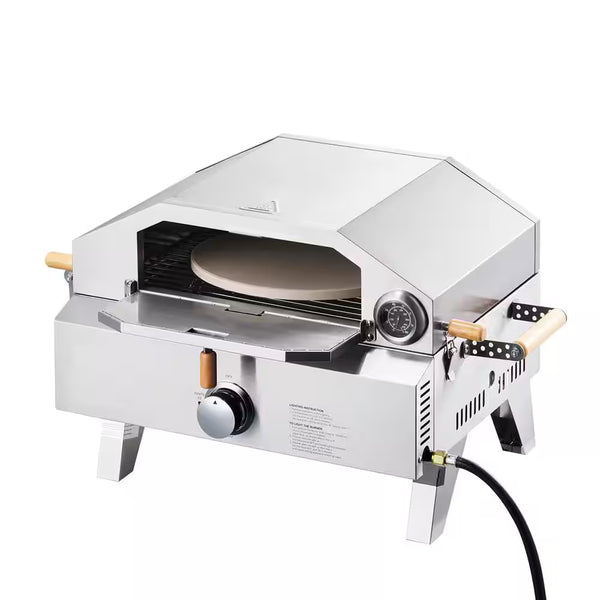 Outdoor Pizza Oven, 13 In. Gas Fired, Portable with Cordierite Pizza Stone, Built-In Thermometer, 2 Modes for Camping