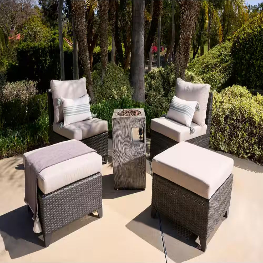 Outdoor Propane Fire Pit, 30000 BTU Column Propane Fire Pit, Wood-Look Surface