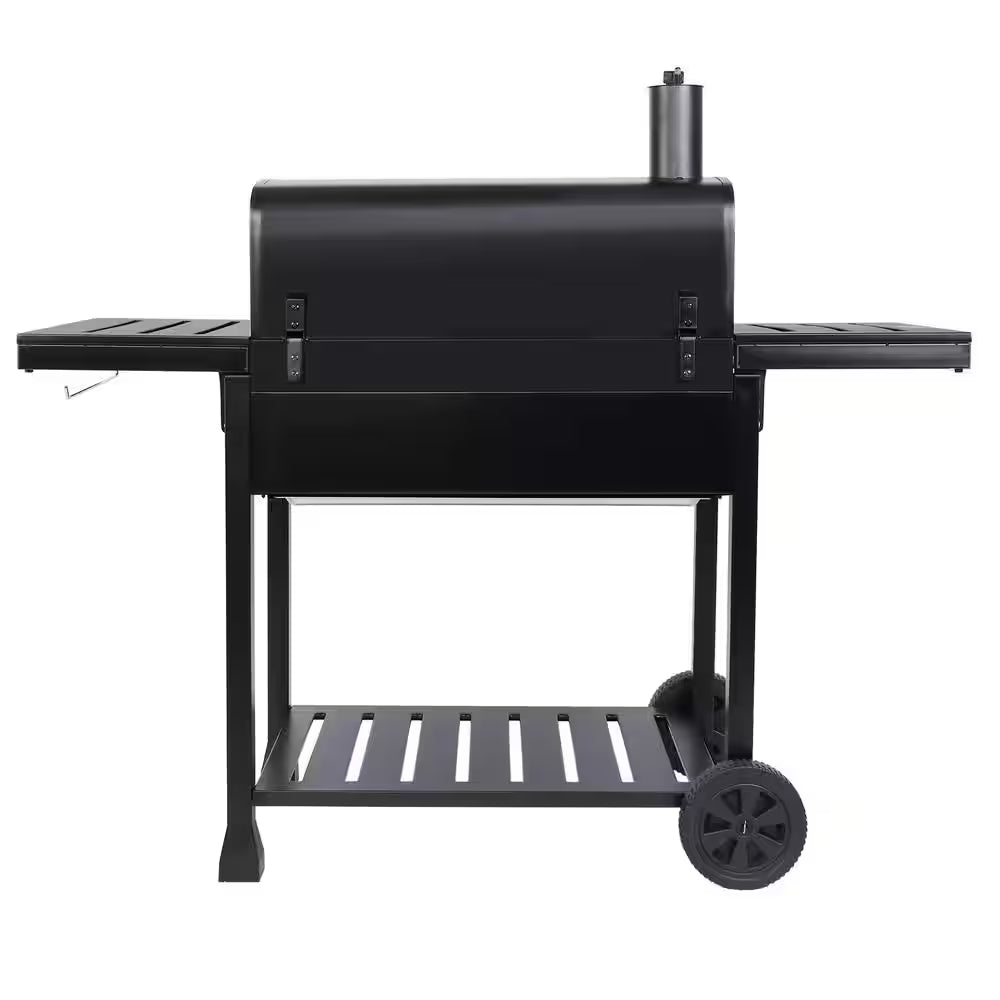 30 In. Charcoal Grill with Cover, BBQ Smoker Picnic Camping Patio Backyard Cooking in Black