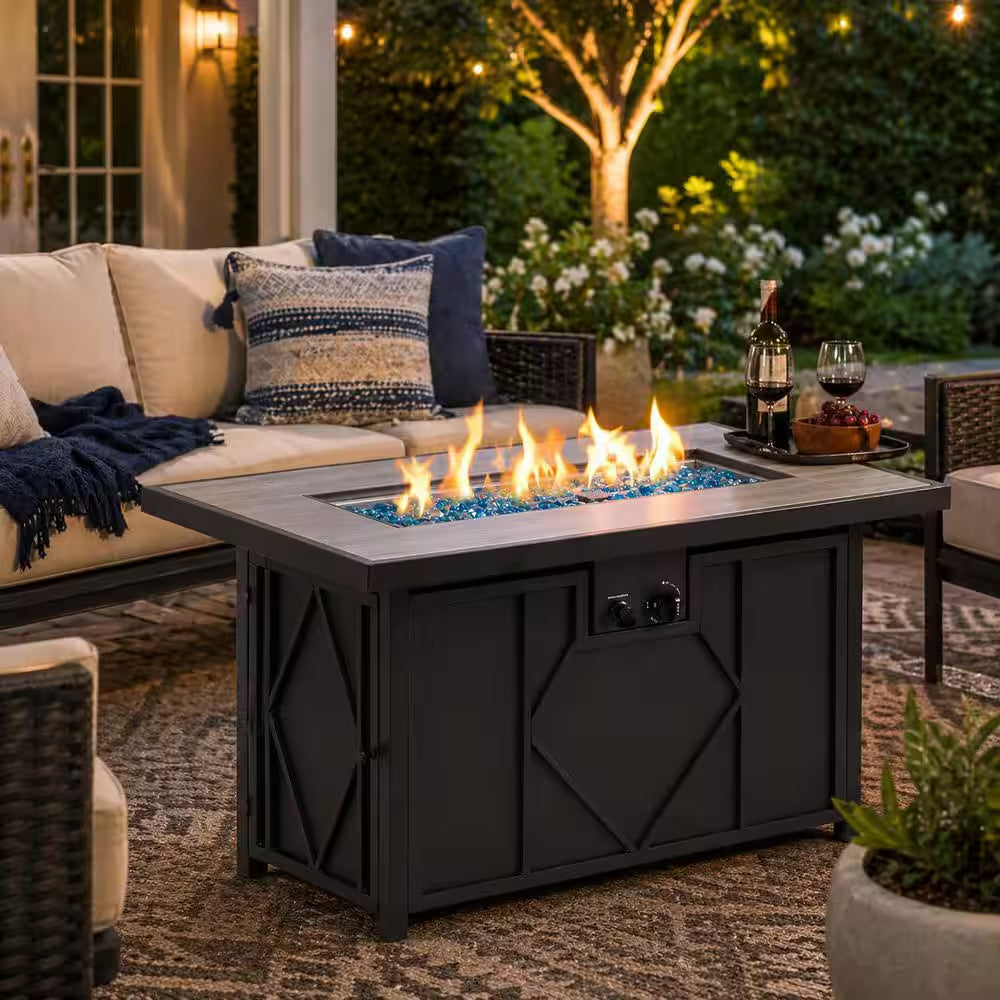 42 In. 60,000BTU Fire Pit Propane Gas Fire Pit Table Rectangular Tabletop