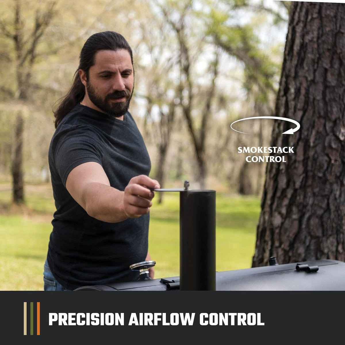 Longhorn Reverse Flow Offset Charcoal Smoker and Grill with 1060 Sq. In. Cooking Area in Black