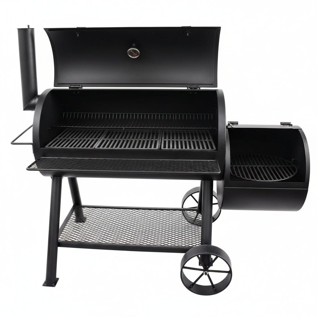 Longhorn Reverse Flow Offset Charcoal Smoker and Grill with 1060 Sq. In. Cooking Area in Black