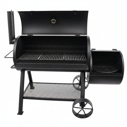 Longhorn Reverse Flow Offset Charcoal Smoker and Grill with 1060 Sq. In. Cooking Area in Black
