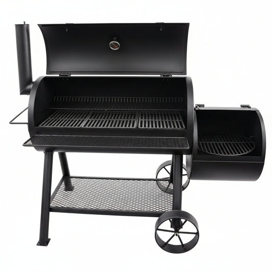 Longhorn Reverse Flow Offset Charcoal Smoker and Grill with 1060 Sq. In. Cooking Area in Black