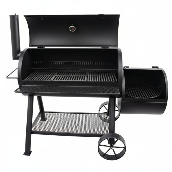 Longhorn Reverse Flow Offset Charcoal Smoker and Grill with 1060 Sq. In. Cooking Area in Black